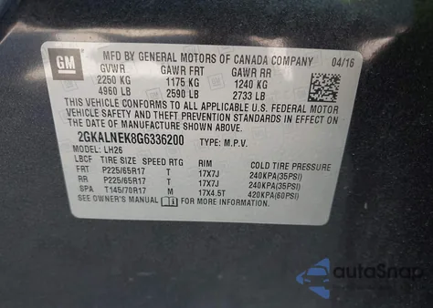 2016 GMC Terrain Sle-2 из США, поврежденный, VIN 2GKALNEK8G6336200